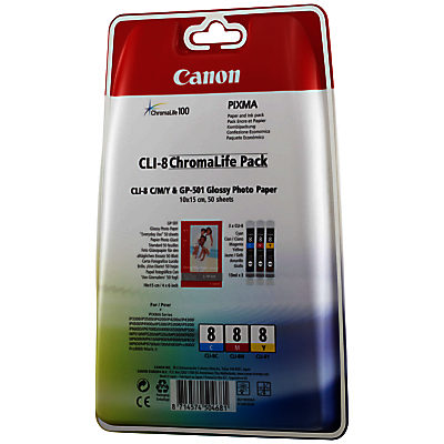 Canon PIXMA CLI-8 Tri-Colour Ink Cartridge Multipack, Pack of Three